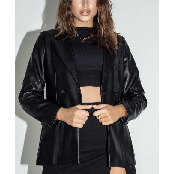 Princess Polly BLACK FAUX LEATHER DOUBLE BREASTED BLAZER JACKET PLUS SZ 20 NEW - Picture 10 of 16